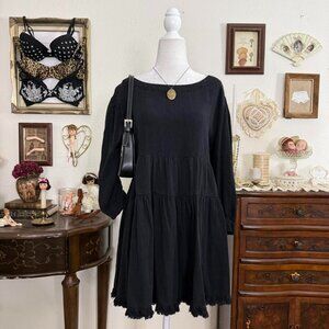 witchy boho flouncy tiered babydoll dress w cropped sleeves